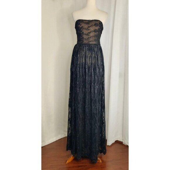 Revolve Reve Riche Maxi Dress Gown Black Strapless Sheer Corset Kamila - Picture 6 of 16